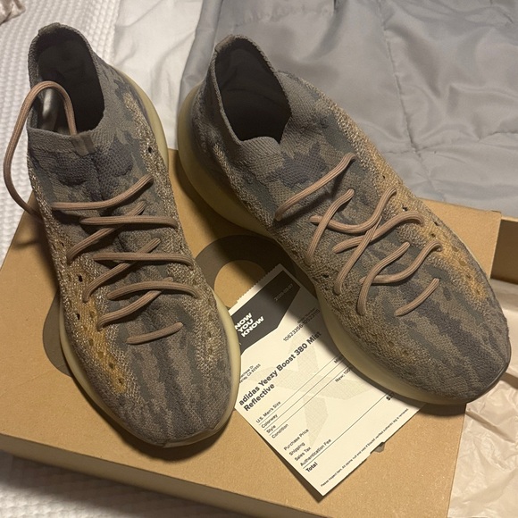 adidas Gray and Tan Athletic Shoes Yeezy Boost 380 Mist Reflective